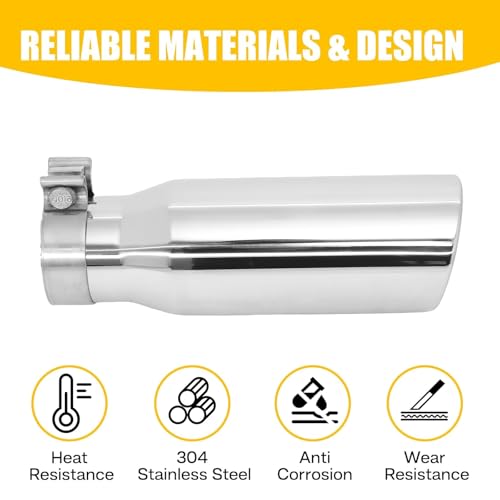 QYFNB 304 Stainless Steel Car Exhaust Tip, 3" Inlet, 4" Outlet, 12" Long, Polished Single Wall Slant Angle Cut, Clamp-On with Rolled Edge, Drain Hole, Universal Fit (Silver, 3"x4"x12") by QYFNB - Used condition - Image 3
