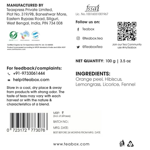 Image of Teabox Hibiscus Lemongrass Tisane 100g | Caffeine-Free Herbal Tea | Refreshing Hibiscus & Citrus Blend | Delicious Hot or Iced