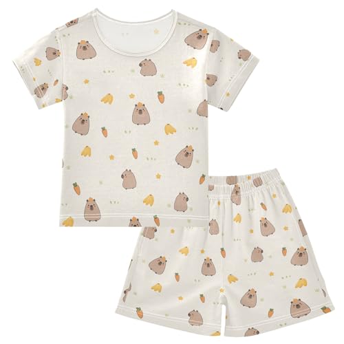 senya Cute Capybara Carrot Banana Summer Pajamas Set Short Cotton Sleepwear 2 Piece