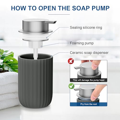 Image of Ceramic Foaming Soap Dispenser, 12 oz Bathroom Foam Hand Soap Dispenser, Refillable Lotion Soap Dispenser with Removable Pump for Kitchen Hand Wash Dispenser, Modern Home Decor (2Pack-Matte Grey)