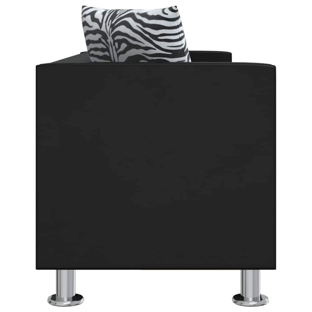 Sofa 3-osobowa ze sztucznej skóry, czarna, z 2 poduszkami, 170 x 62,5 x 63 cm, zajmuje mało miejsca, wytrzymała, do salonu, pokoju gościnnego, z wygodnym zestawem tapicerowanym i stabilną ramą