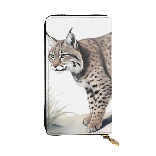 Leather Wallet 7.48 x 4.13 in - Stylish and Durable Wallet for Women with Multiple Compartments and Zipper Design Wild bobcat Prints