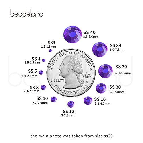 Image of Beadsland Flat Back Crystal Rhinestones, Purple Velvet, SS20, 2880pcs | Flatback Glass Gems, 4.6-4.8mm, for Nail Art Craft, Glue Fix