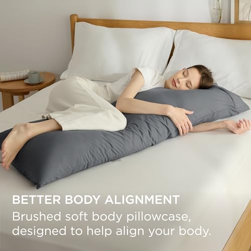 Image of Bedsure 20x54 Body Pillow Case Cover - Dary Grey Brushed Microfiber Long Pillow Cases for Body Pillow, Ultra Soft and Cozy Pillowcase with Envelope Closure for Kids, Wrinkle, Fade Resistant, 1 Pack