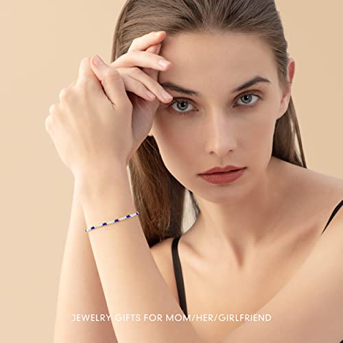 Cde 925 Sterling Silver Birthstone Tennis Bracelets For Women Dainty Simple Infinity Symbol Link Charm Bracelet Birthday Anniversary Valentine's Mother's Day Gifts For Mom Wife Mom Her Girl, Chain Length 6.7”+1.6” (Silver-09-September-Sapphire Royal Blue) #TOP1