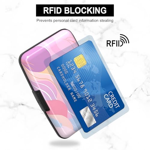 Image of Card Holder Credit Cards Holder for Women RFID wallet women Business Card Holder Wallet Mini Aluminum Card Wallet RFID Blocking Slim Metal Hard Card for Women, Wave Pattern