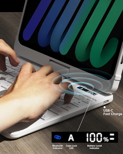 Image of Intermerge Keyboard Case for iPad mini 7 (A17 Pro, 2024) & Mini 6 (2021) 8.3 inch - 360 Swivel Multi-Touch Trackpad, 7-Color RGB Backlit Keys, Pencil Holder, Type-C Charging, Power Indicator-Solid White