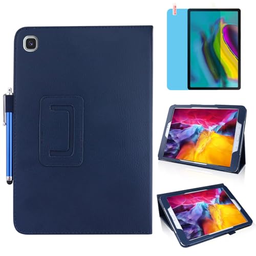 Slim Leather Case for Samsung Galaxy Tab S5e 10.5 Inch 2019 (SM-T720 T725 T727) Multi-Angle Stand Full-Protective Tablet Cover Book Case with Stylus Pen Screen Film (Blue)