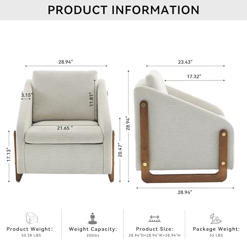 Sillón tapizado chenille beige con estructura de madera miniatura 2