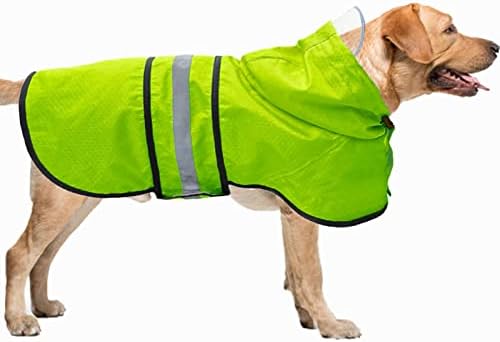 Dog Raincoat Waterproof Reflective Slicker - Lightweight Breathable Hooded Poncho Rain Coat Jacket with Adjustable Belly Strap and Leash Hole for Small Medium Large Dogs (Large, Green)
