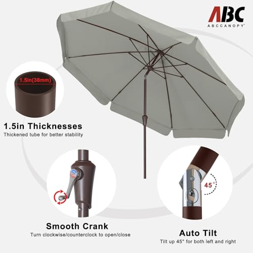 Image of ABCCANOPY 10ft Scalloped Patio Umbrella, Outdoor Table Umbrella with Tilt and Crank, Fiberglass Ribs Deck Umbrella for Patio, Pool, Garden, Picnic (Light Gray)