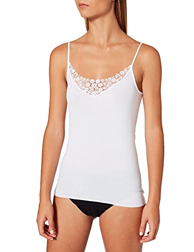 Lace Tank Tops for Women – 100% Cotton Camisole Top with Adjustable Straps, White Lacey Cami with St. Gallen Lace Trim
