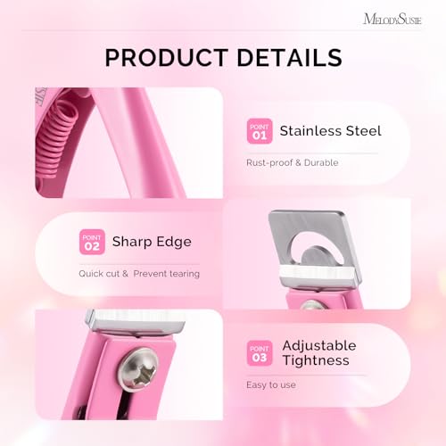 MelodySusie Acrylic Nail Clippers with 15pcs Magnet Sizers, Professional Nail Clippers Cutters for Long Acrylic Gel Nails Tips, Adjustable Stainless Nail Trimmer, Manicure Tool for Salon Home, Pink