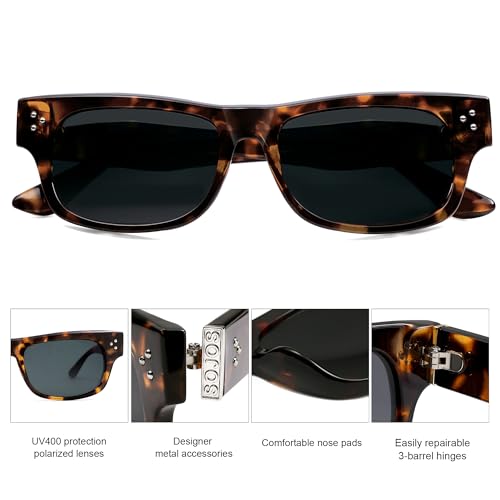 SOJOS Retro Rectangle Polarized Sunglasses for Women Men Vintage Shades UV400 Protection Sunnies SJ23384