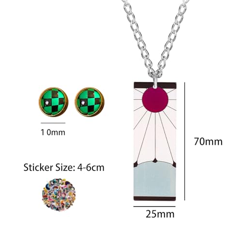 TFYU Demon S. Earrings Set Kimetsu No Yaiba Rengoku Mitsuri Necklace Tanjir.o Ear Studs with Anime Stickers 33 pcs2