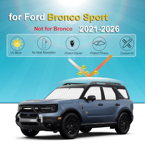 Image of KMF Windshield Sun Shade Replacement for Ford Bronco Sport Accessories 2021-2024 2025, Side Window Sun Shade Cover Sun Visor Shield Cover,Sunshade for Camping /Baby UV Block and Privacy Protect