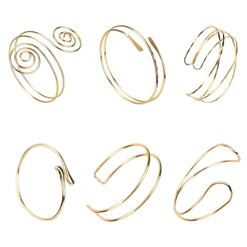 6pcs Gold Arm Cuff for Women, Upper Armband Jewelry Armlet Bracelet Adjustable Coil Arm Bangle Set for Women Female Friends