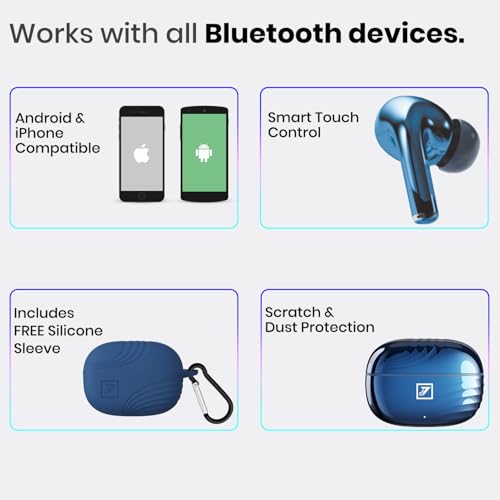Image of ONE 7 Shine PODS Wireless in-Ear Earbuds | 13mm Dynamic Driver | Deep Bass | ENC Calling | Bluetooth v5.3 | Up to 36 Hours Playtime | Lightweight with Silicone Case (ON TWS-54) (Blue)