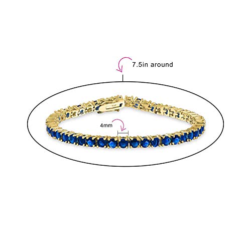 12.00 Ct Prong Basket Set Solitaire Round Cubic Zirconia Simulated Blue Sapphire Aaa Cz Tennis Bracelet For Women Prom Bride 14K Gold Plated 7.5 Inch #TOP2