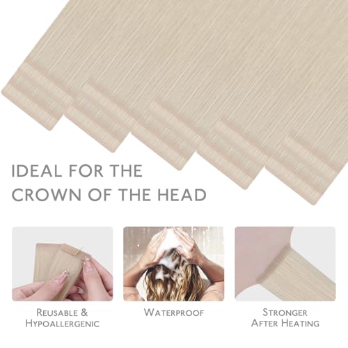 Image of WENNALIFE Invisi Edge Tape in Hair Extensions Human Hair,#60A,20 Inch | 20 Inch 50g 20pcs Platinum Blonde Invisi Remy Hair tensions Natural Seamless Injected Tape Ins Straight