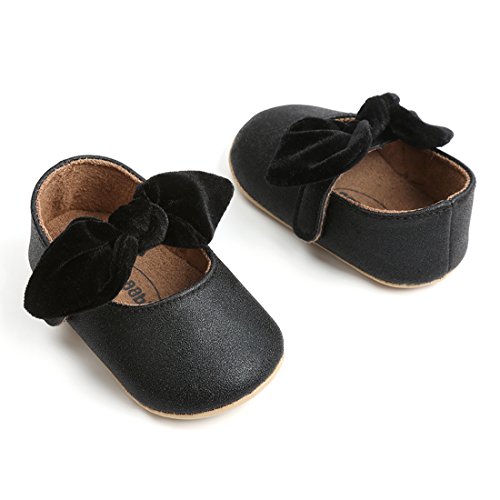 Baby Girls Mary Jane Flats Anti-Slip Rubber Sole Bow Toddler Princess Dress Shoes Black #TOP2
