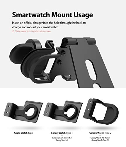 Image of Ringke Super Folding Stand, 2 in 1 Portable Smartphone & Smartwatch Stand Compatible with Galaxy Watch (42mm, 46mm) / Galaxy Gear S3 - Black