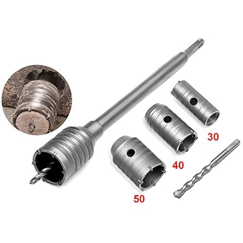 Meichoon Concrete Hole Saw 50mm 40mm 30mm Electric Hollow Core Drill Bit Shank 350mm Concrete Cement Stone Wall Drilling Hole Saw Cutter for Air Conditioner Masonry Tile Cover