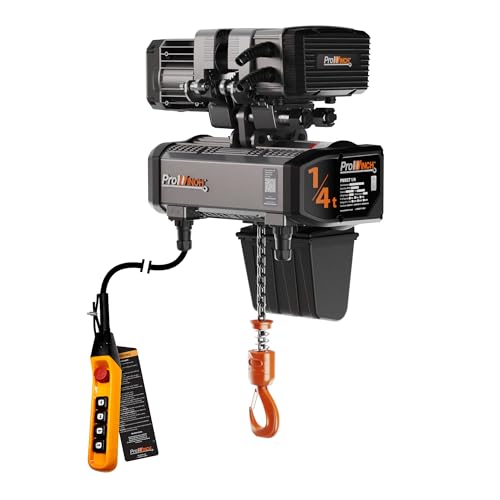 Prowinch 1/4 Ton Electric Chain Hoist with Power Trolley, Featuring 1 Speed Operation, Dual Voltage 208~240V / 440~480V, 3-Phase 60HZ, 13ft G100 Nickel Chain, Designed for Heavy-Duty Applications