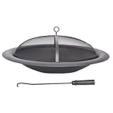Fire Pit Bowl (Steel, 35 Inch) Fire Pit Insert for DIY or Replacement Existing Fire Pits, Wood Burning Fire Pit Bowl with Spark Screen, Wood Grate & Fire Poker