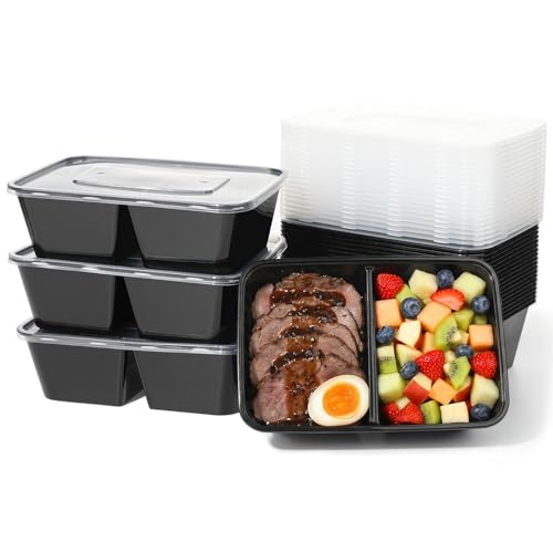 Jogoico 25 Pièces Meal Prep Containers 750ml Plastique Boite Alimentaire 2 Compartiment avec Couvercles Réutilisables Boîtes à Repas Récipient Fraîcheur Résistants