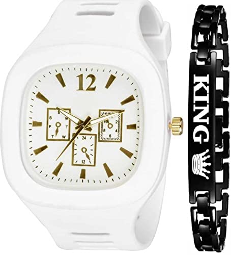 sba prime Latest Unique Look Combo Analog Watch and Bracelet for Men & Boys (Pack of 2) (White,Black) (B09RB5X8Q5) Amazon Price History, Amazon Price Tracker