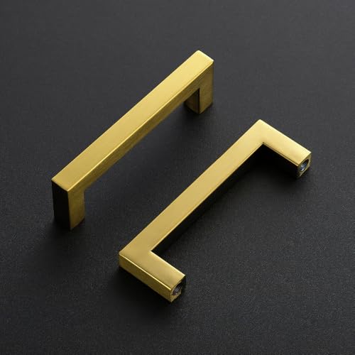 Image of Ravinte 30 Pack Kitchen Gold Cabinet Handles 4 Inch Hole Center Stainless Steel Square Cabinet Pulls for Dresser Drawer Cupboard Handles with Screwdriver