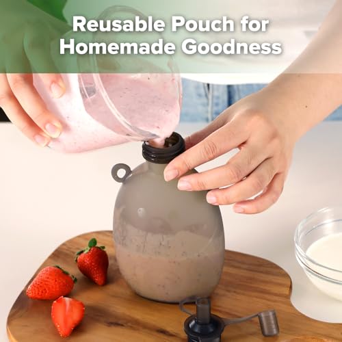 haakaa Happii Bear Silicone Goody Pouch,Reusable Baby Food Pouches for Homemade Organic Purees, Juices, Smoothies, and Yogurt - Perfect for Toddlers and Kids - 2 Pack, 6oz