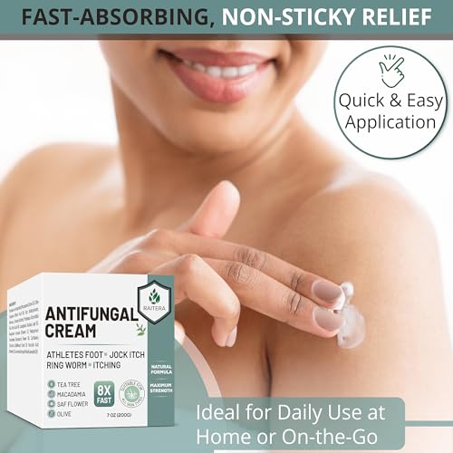 Raitera Natural Antifungal Cream For Skin, Athletes Foot Treatment Extra Strength, Jock Itch Cream Plant Based Cream (7 oz)