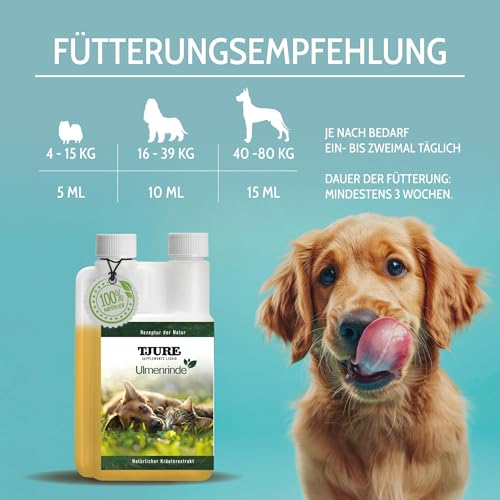 TJURE Ulmenrinde Liquid für Hunde & Katzen | 500 ml | Natürliche Magen Darm Unterstützung | Flüssige Ulmenrinde mit Honigkraut | Ohne Aufkochen | Naturkraft ohne Zusätze | Made in Germany