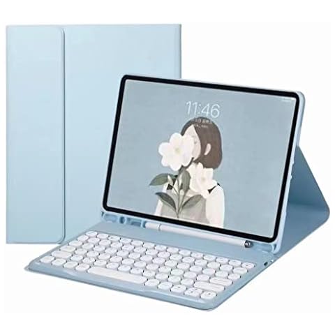 HENGHUI Fire HD 10 Plus/Fire HD 10 (11th Generation, 2021 Release) Keyboard Case Cute Round Key Color Keyboard Wireless Detachable BT Keyboard Cover (SkyBlue) Cover