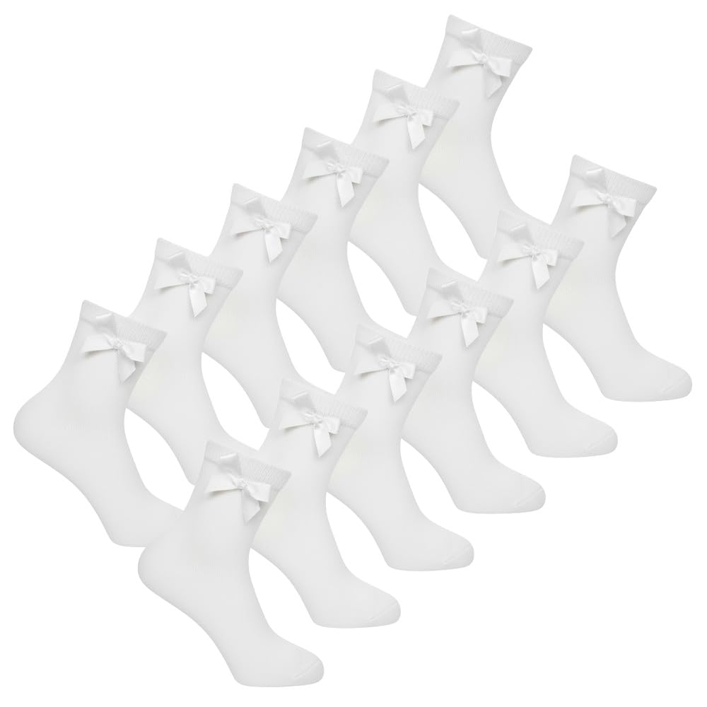 Slumber Hut 12 Pairs Kids School Ankle Bow Socks White 9-12