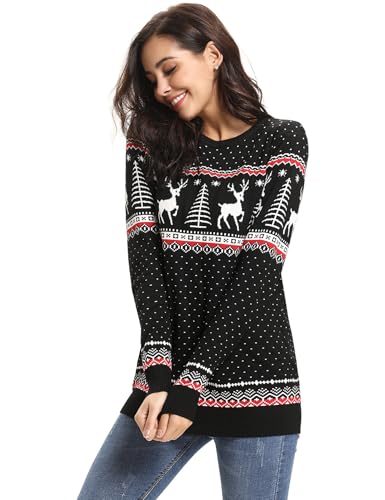 Image of Cowasto Mens Crewneck Christmas Sweater Family Matching Sets Knitted Sweater Pullover
