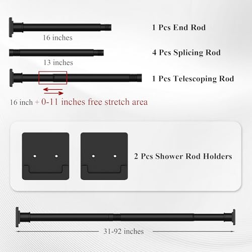Image of UIOSANRT Black Shower Curtain Rod 31-92 inches, Stainless Steel Shower Rod & Tension Rod, Adjustable Tension Shower Curtain Rod for Bathroom, Windows, Closet