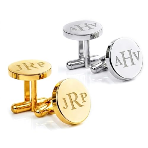Personalized Custom Gold Cufflinks – Elevate His Daily Style | Engraved Stainless Steel Metal Cuff Links – Custom Monogram or Handwriting Gift for Groom | Customized Groomsmen Proposal Gifts