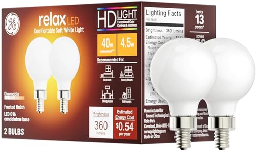 GE Relax LED Globe Bulbs Soft White Frosted Small Base 2 Pack