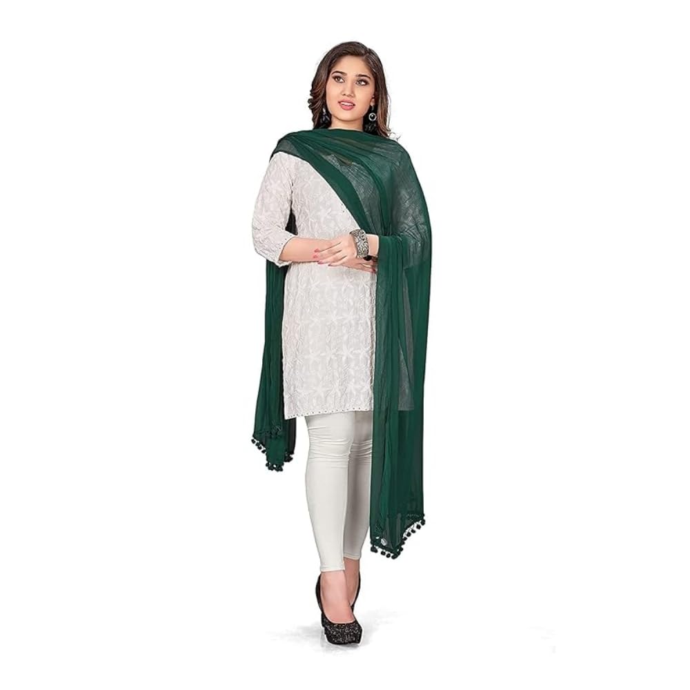 tulsi- crafted with heart Tulsi Women's Solid Casual Faux Chiffon Dupatta/Chunni/Scarf With Pom Pom Lace Border-picture-10