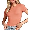 TARAINYA-Womens-Bodysuit-Tops-Ribbed-Short-Sleeve-Long-Sleeve-Crewneck-T-Shirts-Basic-Bodysuits TARAINYA Women's Bodysuit Tops Ribbed Short Sleeve Crewneck T Shirts Basic Bodysuits Orange L