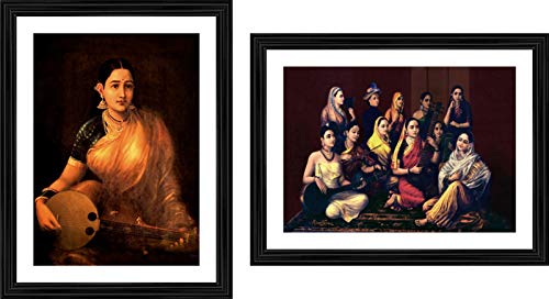 Image of Adventures� *Galaxy of Lady Musicians*- Two Paintings by Raja Ravi Varma, Set of 2 Wall D�cor Frames. Matt Satin Print with MDF & 1 inchPS Black Frame. Size 14 inchx18 inch each.