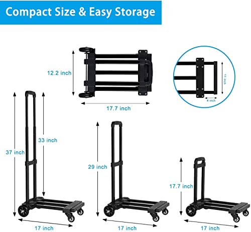 Orange Tech Folding Hand Truck, 220 Lbs Heavy Duty Luggage Cart, 4 Wheels Solid Construction, Portable Fold Up Dolly, Compact And Lightweight For Luggage, Personal, Travel, Moving And Office Use #TOP3