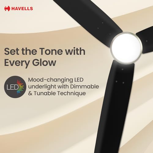 Image of Havells FAB BLDC Underlight 1200 mm Ceiling Fan| 5 Star| Upto 65% Saving| Air Delivery: 235 cmm|Low Wattage: 30W| Low Noise|4 Speed Mode| 380 RPM| 2 Years Manufacturer Warranty (Matt Black)
