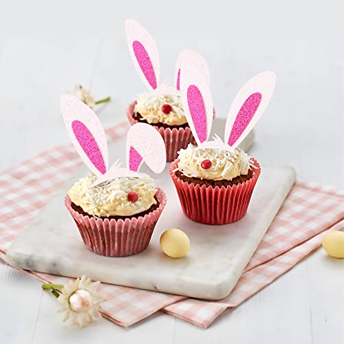 48 Pcs Easter Party Decorations Pink Glitter Bunny Ears Cupcake Topper Easter Rabbit Cupcake Toppers For Easter Spring Theme Birthday Party Supplies #TOP5