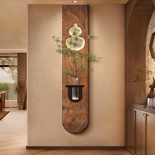 Mural Colgante, Escultura De Pared Arte 3D Arenisca Con Luces LED, Cuadro Decorativo Moderno Jarrón Y Plantas Artificiales, Para Salas Estar, Dormitorios Y Oficinas(Brown5,25 * 125cm/9.8 * 49.2in)