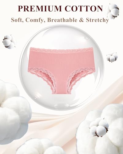 FINETOO 6 Pack Cotton Underwear for Women Cute Bikini Panties Sexy Lace Waist Briefs Soft Breathable Womens Cheeky S-XXL3
