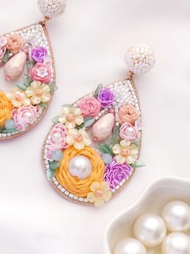 Image of SANJOYA by EVERSTYLISH Embroidered Earrings for Women | Sequins, Cutdana & Resham Floral Statement Earrings | Ethnic Jewelry for Weddings, Festivals & Special Occasions